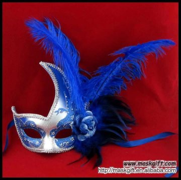 Wholesale lady royal blue/silver Halloween party feather Italian mask