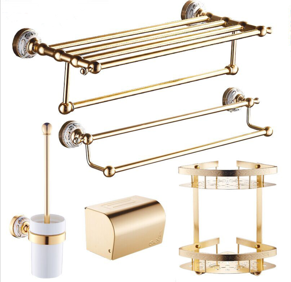 Accesorios de baño de inodoro de aluminio dorado de alta calidad Juego de accesorios de baño