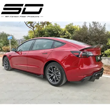 Carbon Fiber Side Skirts and Wing Spoiler V-Style Kit for Tesla Model 3
