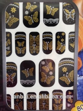 2015 New eco friendly gold sliver Metallic gilow in the dark glitter nail sticker