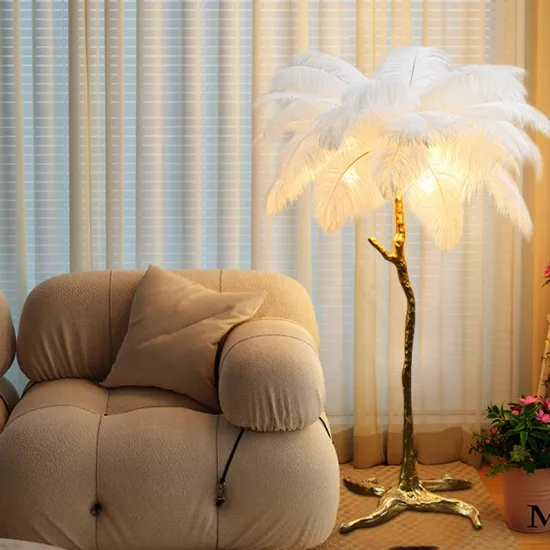Modern Luxury Nordic LED Color Resin Copper Ostrich Feather Floor Lamp