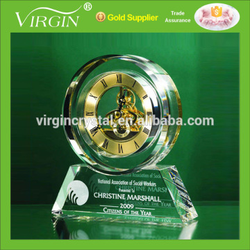 3D Laser Engraved Crystal Mechanical Golden Clock For Wedding Gifts