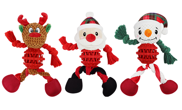 Brinquedos de Natal de cachorro com renas de Santa e boneco de neve, cachorros, cachorros, mastigam brinquedos duros para pequenos animais de estimação de grandes animais de estimação cães