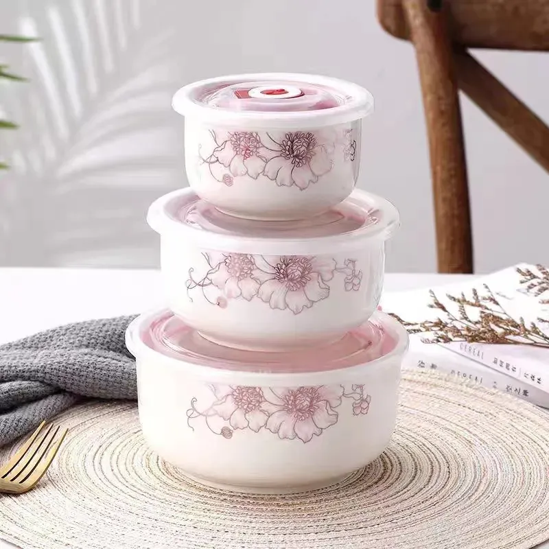 Bone China Bowl Set with Plastic Cover