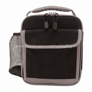 Black Lunch Cooler Bag with Bottle Holder, Sized 22 x 19 x 10cm