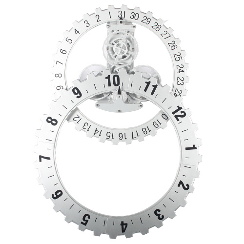 Big White Silver Gear Wall Clock for Office