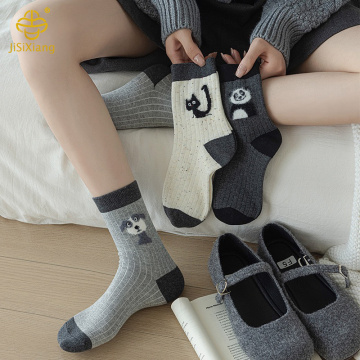 한국 버전 봉제 만화 도트 원사 미드 튜브 양말