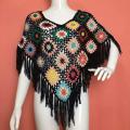 Hand hook colorful crochet lace flower dress accessories beach sun protection tassel shawl cape scarf vest