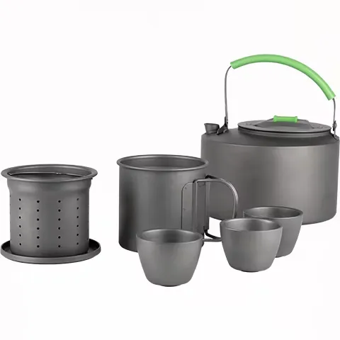 Convenient Outdoor Titanium Tea Set with Teapot and Teacups