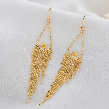 Unique Design 14K Gold Plated Can Match Pearls Long Tassel Earrings