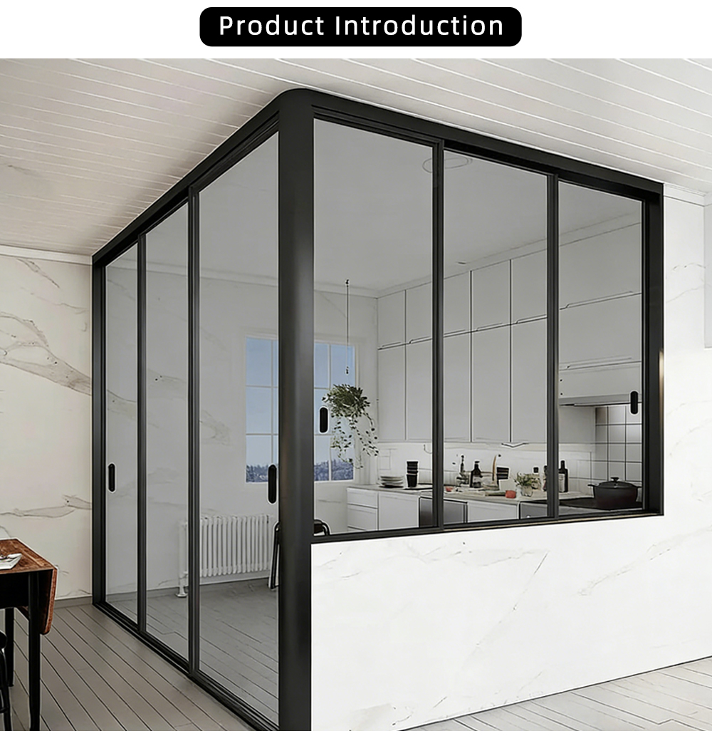 Corner Glass Room Divider with Sliding Doors X