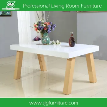 China Supplier High Gloss MDF Top Dining Table with Wooden Legs HD-001