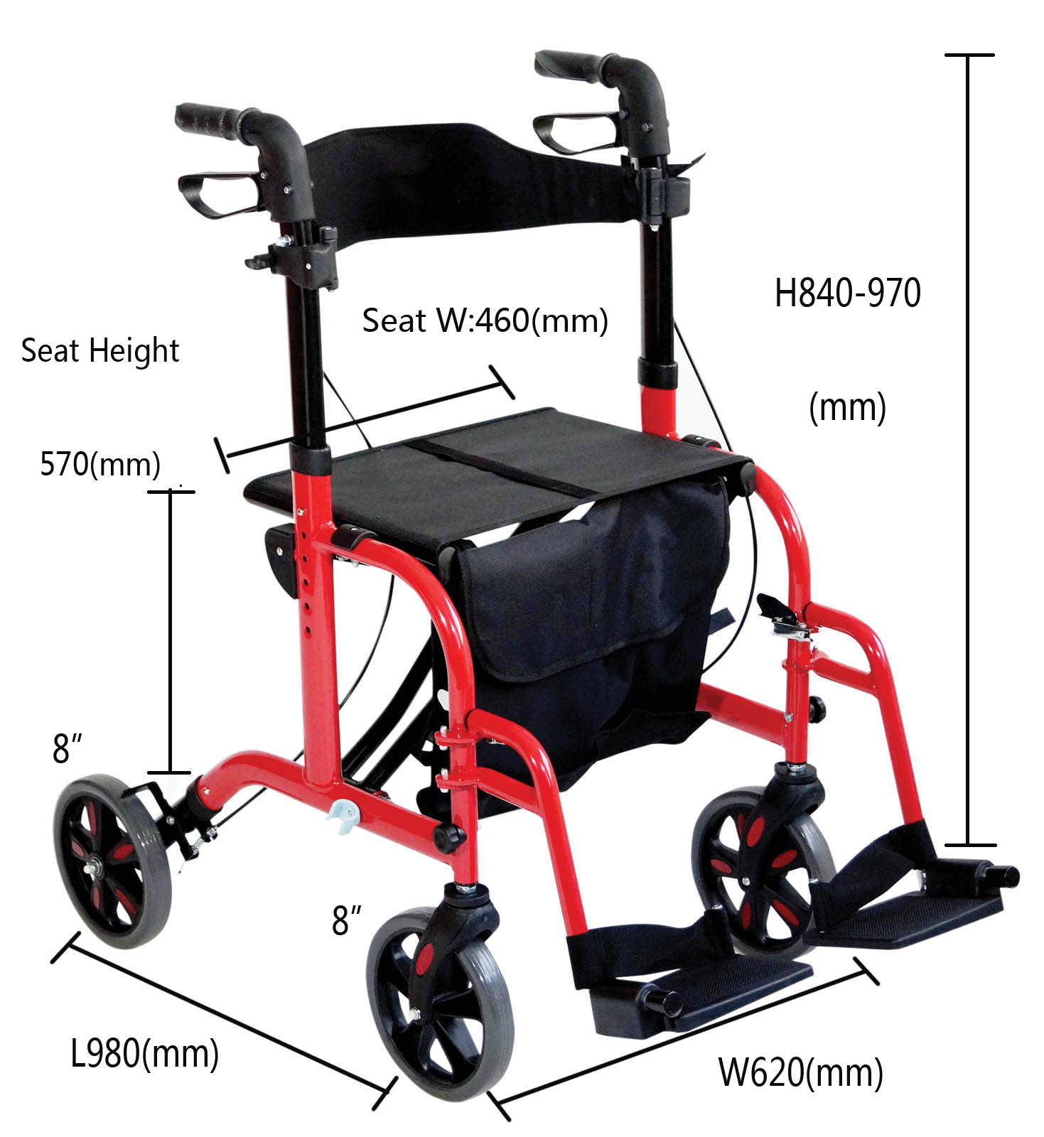 Tonia Aluminium Transit Wózek wózkowy/ Rollator Walker z podnórzem i miękkim siedzeniem TRA08