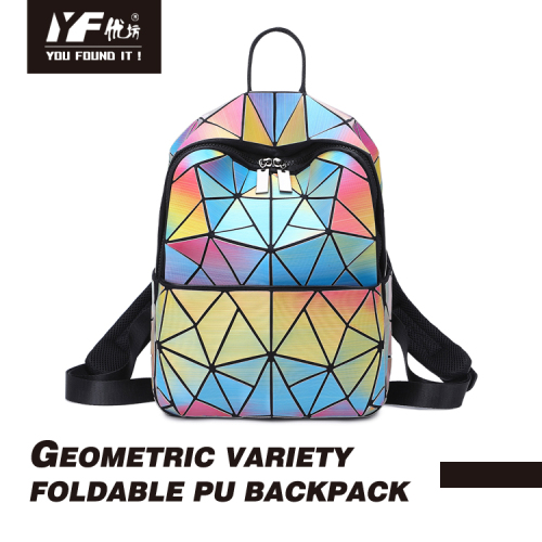 Custom fashion high quality laser color focus personality PU backpack geometric reflective luminous backpacks for men and wome