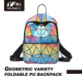 Moda personalizada de alta calidad Color de láser Personalidad PU mochila geométrica reflectante mochilas luminosas para hombres y wome
