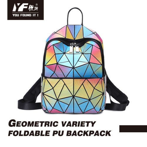 Moda personalizada de alta qualidade a laser foco Personalidade Pu mochila geométrica Mochilas luminosas reflexivas para homens e wome