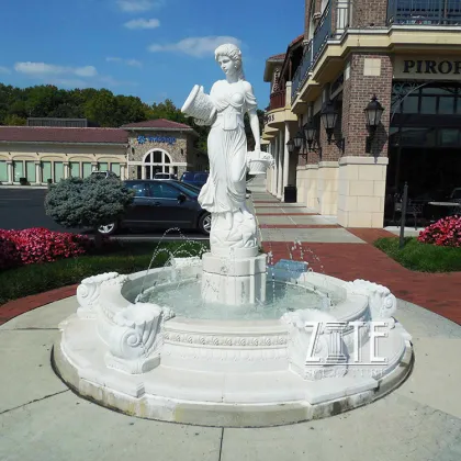 Lady Pouring Water Egypt Cream Marble Water Fountain Statues