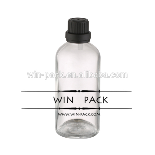 100ml clear essential oil glass bottle with black safty cap, 100ml glass bottle in oil