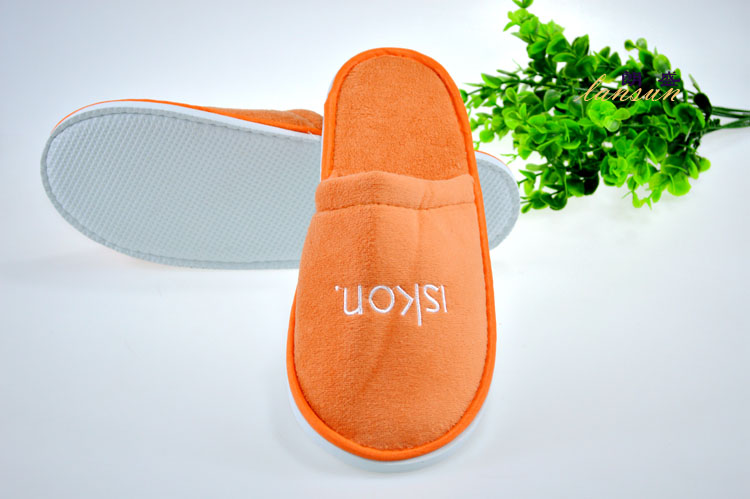 Gray Cotton Velour Hotel Slippers With Embroidered Logo