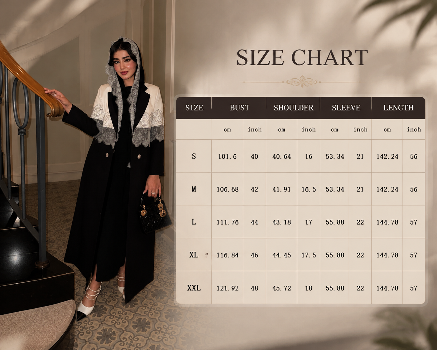 Lace Trim Open Abaya With Scarf
