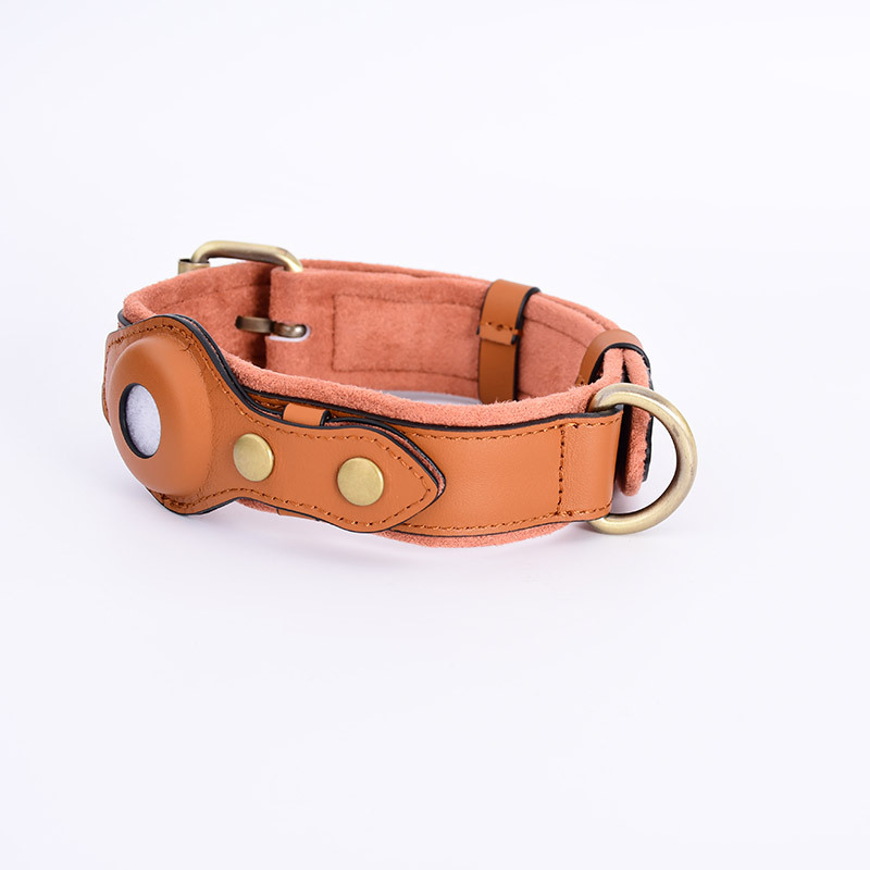 Genuine Leather GPS Tracker AirTag Dog Collar