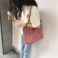 Custom Red Checked Eco Fashion Zipper Canvas Bag