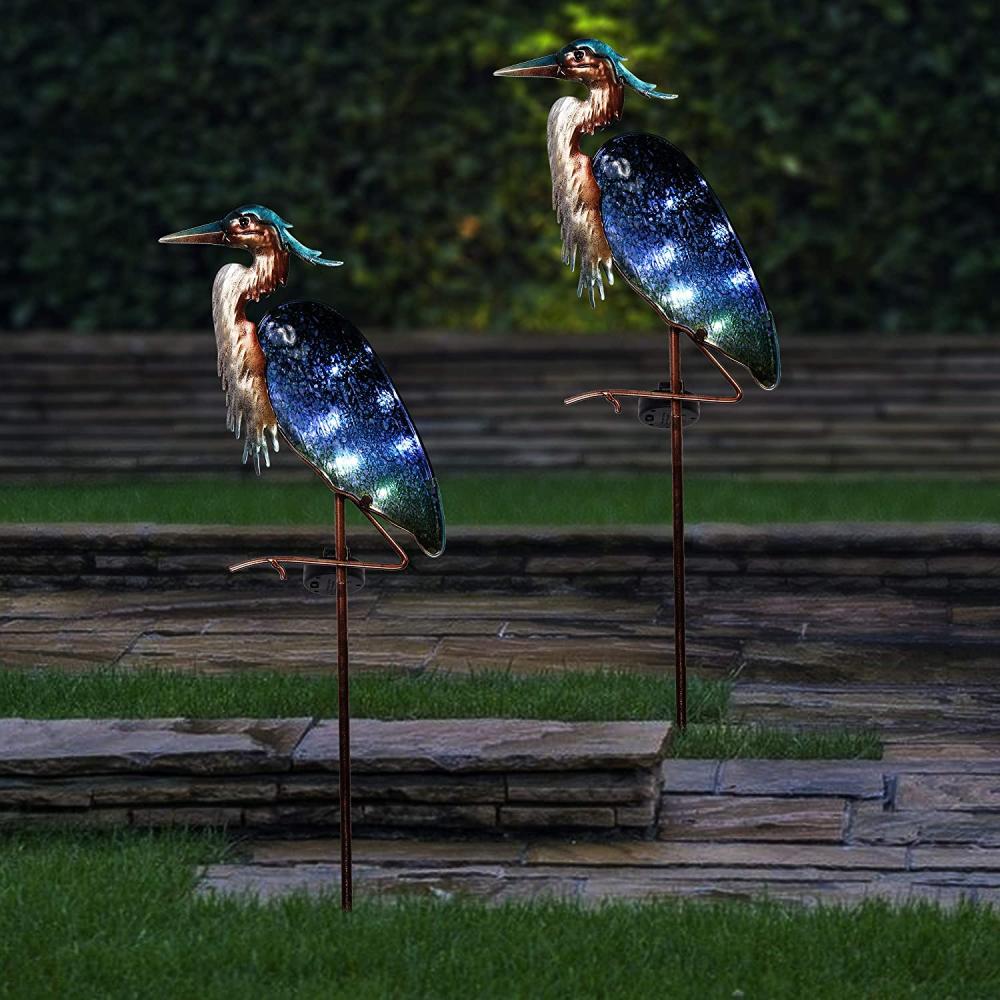 Luces de jardín solar de garza azul