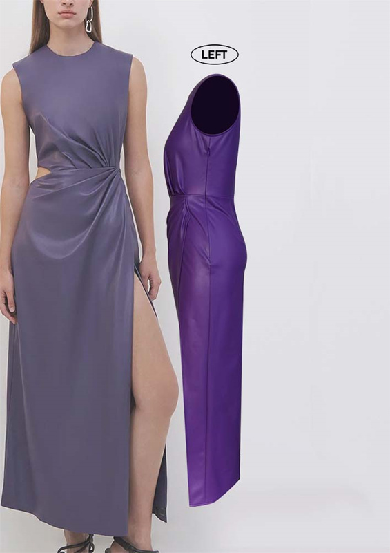 Round Neckline Sleeveless Faux Leather Dress