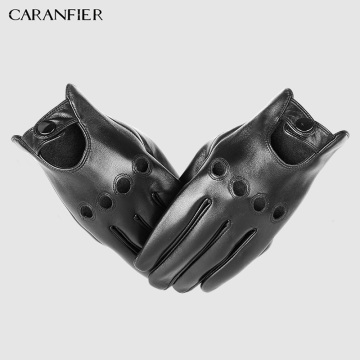 CARANFIER Mens Genuine Sheepskin Leather Gloves Driving Car Motorcycle Bike Goatskin Touch Screen Mittens Breathable Male Gloves