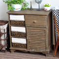 Wood Carved Cane Cabinet Weave Drawers