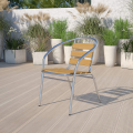 Furnitur grosir kursi outdoor taman aluminium kursi kayu luar ruang kursi makan logam dengan sandaran tangan