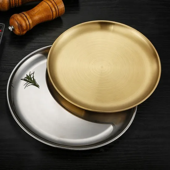 High-Quality Korean Fashion Round SUS 201 Tableware Barbecue Serving Plates Luxury Wholesale