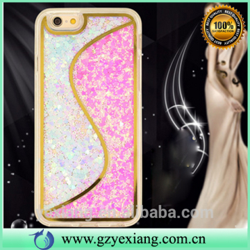 Low price China mobile phone accessories s shape double color quicksand phone case cover for iphone 6g 4.7 back cover case