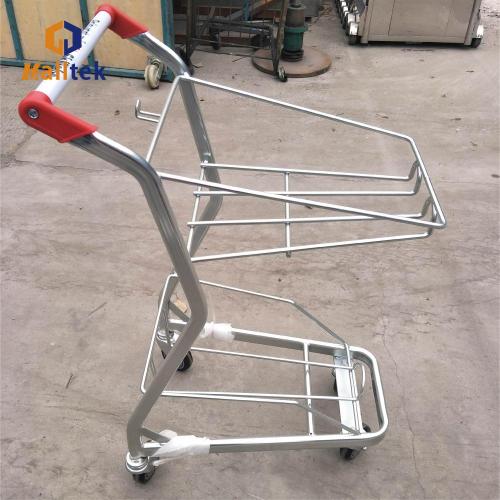 Metal Basket Trolley Metal Supermarket Double Shopping Basket Trolley Supplier