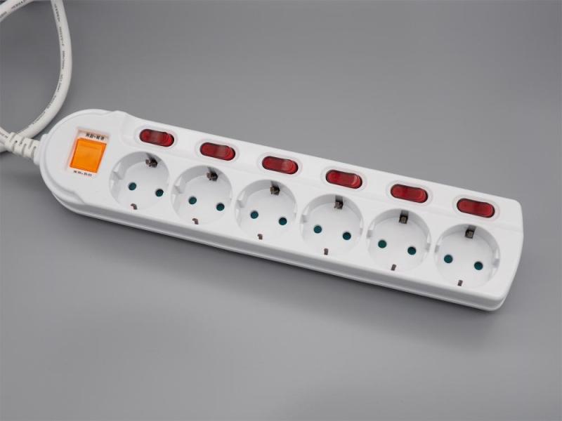 YSS 4/5/6-Outlet German Power Strip with Individual Switches