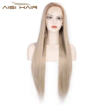 Blonde Lace Front Wigs Heat Resistant Long Silky Straight Synthetic Fiber Wigs For Black White Women Cosplay Party