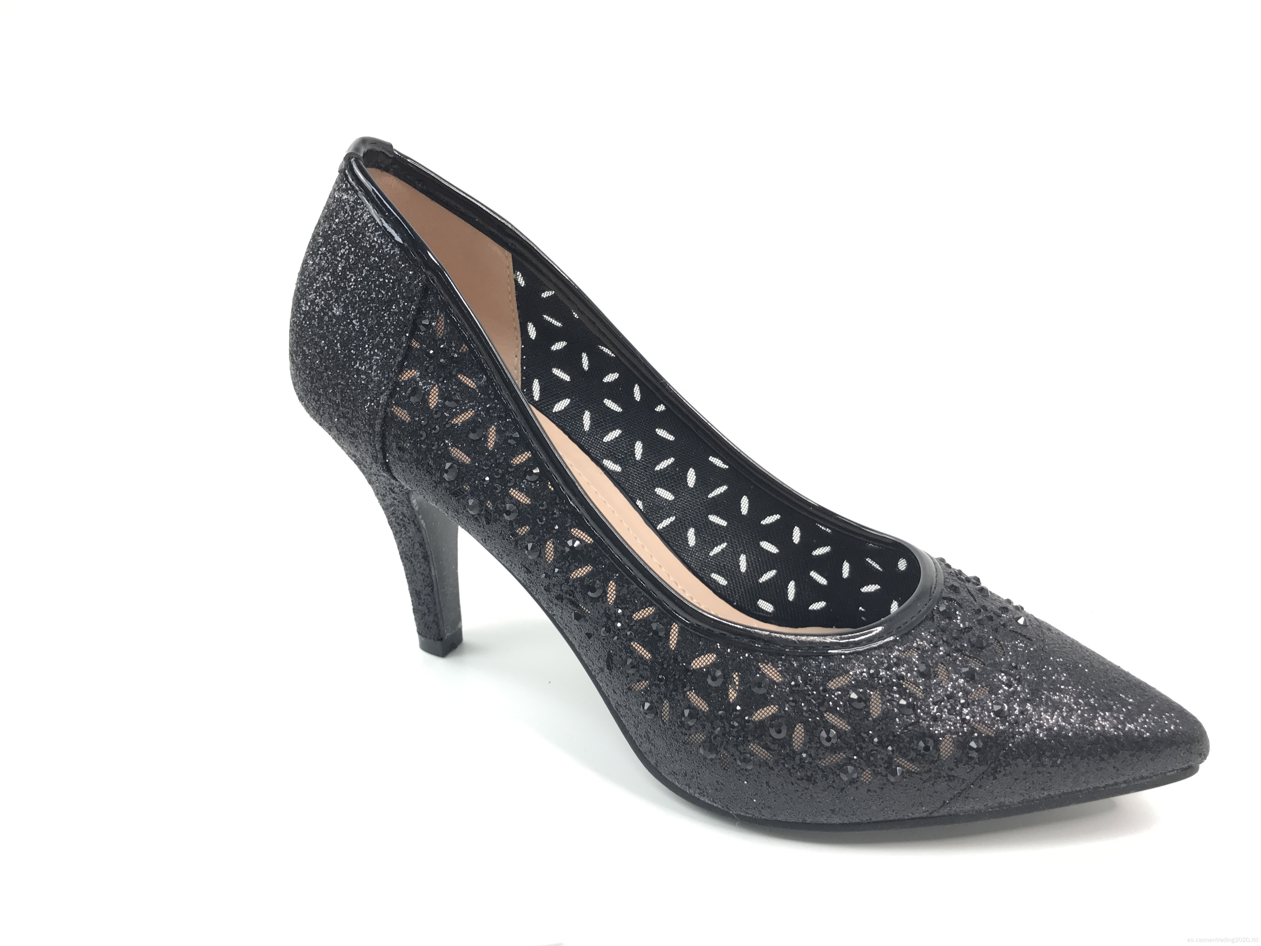 Tacones altos de mujer con diamantes de imitación con punta láser