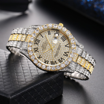 Business Golden Silver Rhinestone Quartz Montres pour hommes