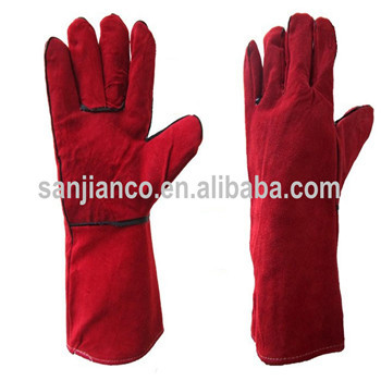 AB grade cow split leather long and rubberized cuff men's leather gloves for work