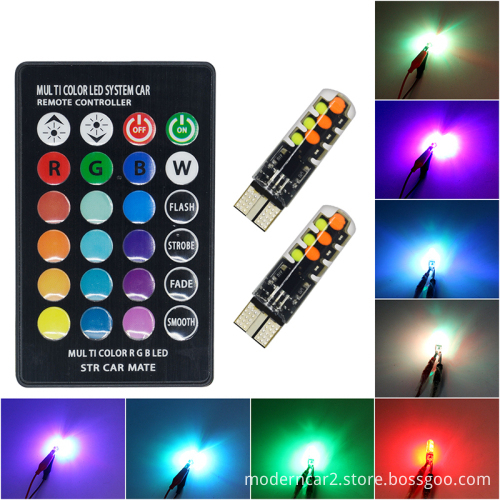 1Set W5W T10 LED Bulbs 168 192 RGB Remote Control COB Lamp for Car Interior Lighting