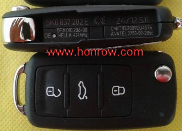 2015 New arrived VW 3 button remote key Model Number is 5KO-959-753-E 434MHZ