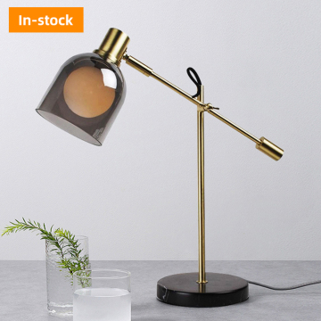 Modern Transparent Gray Metal Table Lamp with LED Glass Shade for Home and Bedroom