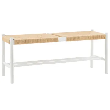 Modern White Beech Wooden Kitchen Dining Bench and Chair Stools with Rattan Seats