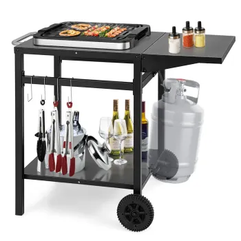 GFTOP Moveable Side-Shelf Grill Cart with Four Hooks