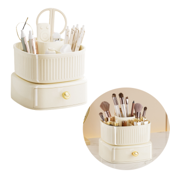 Rotatable Desktop Cosmetics Storage Box & Makeup Brush Organizer