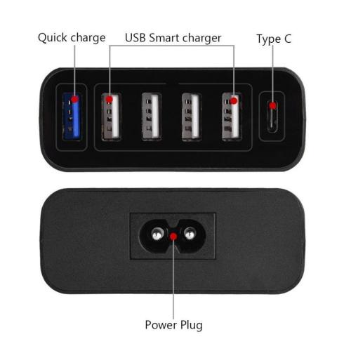 60 W 3,0-USB-PD-Schnellladegerät mit 6 Anschlüssen, Typ C