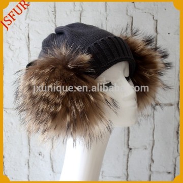 Latest design women earmuff with leather headband real raccoon fur ear warmer
