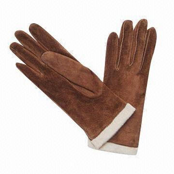 Ladies leather gloves, bow with metal loop at cuff