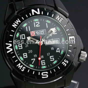 Military Watch Royale Swiss Style Mens Black Stainless Steel White Numeral Bezel Army Watch MR022