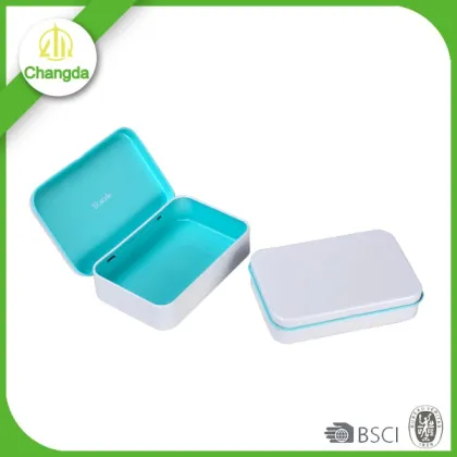 small metal pill tin box with hinged lid